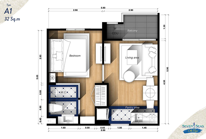 1 Bedroom ขนาด 32-39.5 ตารางเมตร